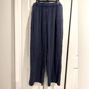 WONDERLY Navy Blue, Gauze-Look 100% Cotton, Wide Leg , Long Pants w POCKETS